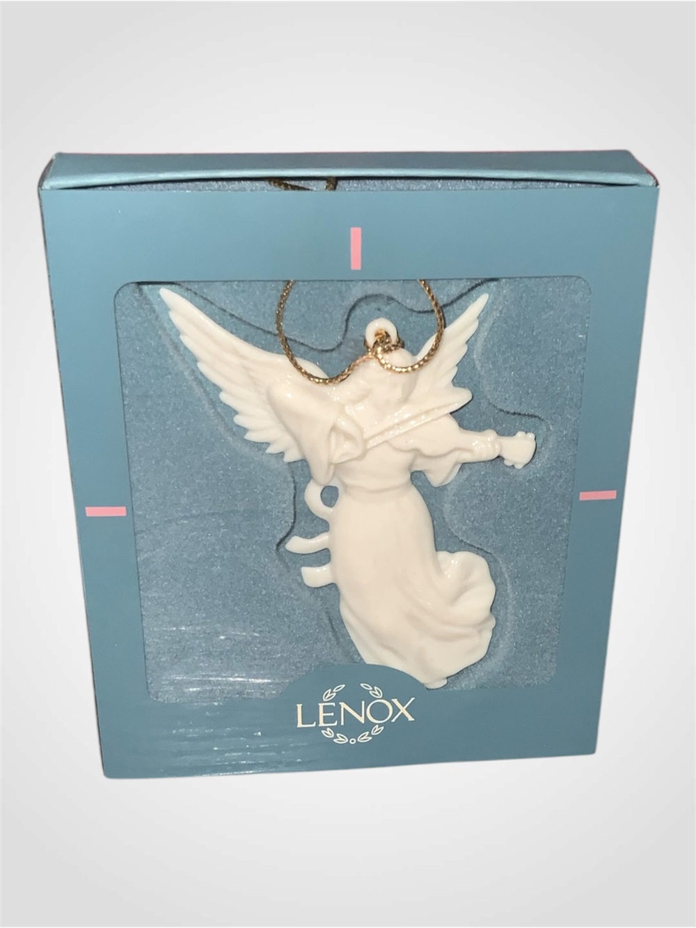 Lenox Vintage 90’s White Porcelain Angel Playing Violin Ornament with Gold Cord